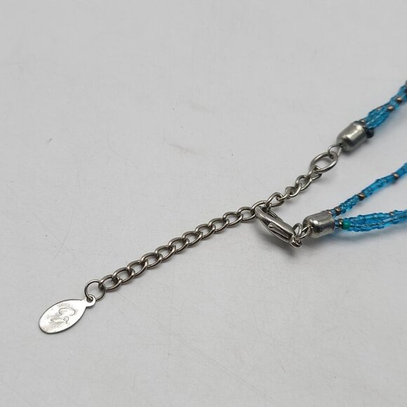 Handcrafted Blue Glass Pendant Necklace Beads Shell Accents By Cookie Johnson - Picture 4 of 6